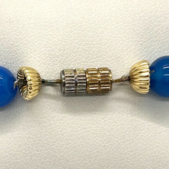 Cloisonné Floral Bracelet With Blue Glass Beads Gold-Tone Accents & Screw Clasp - Picture 12 of 14